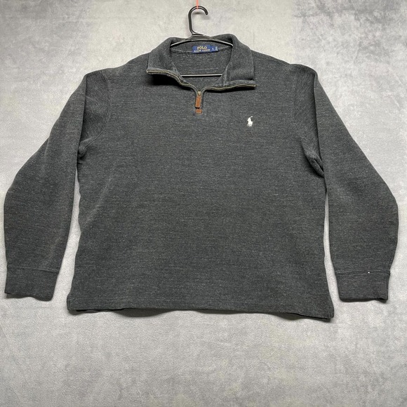 Polo‎ Ralph Lauren Sweatshirt Mens Large Gray Long Sleeve Mock Neck 1/4 Zip - Picture 1 of 8